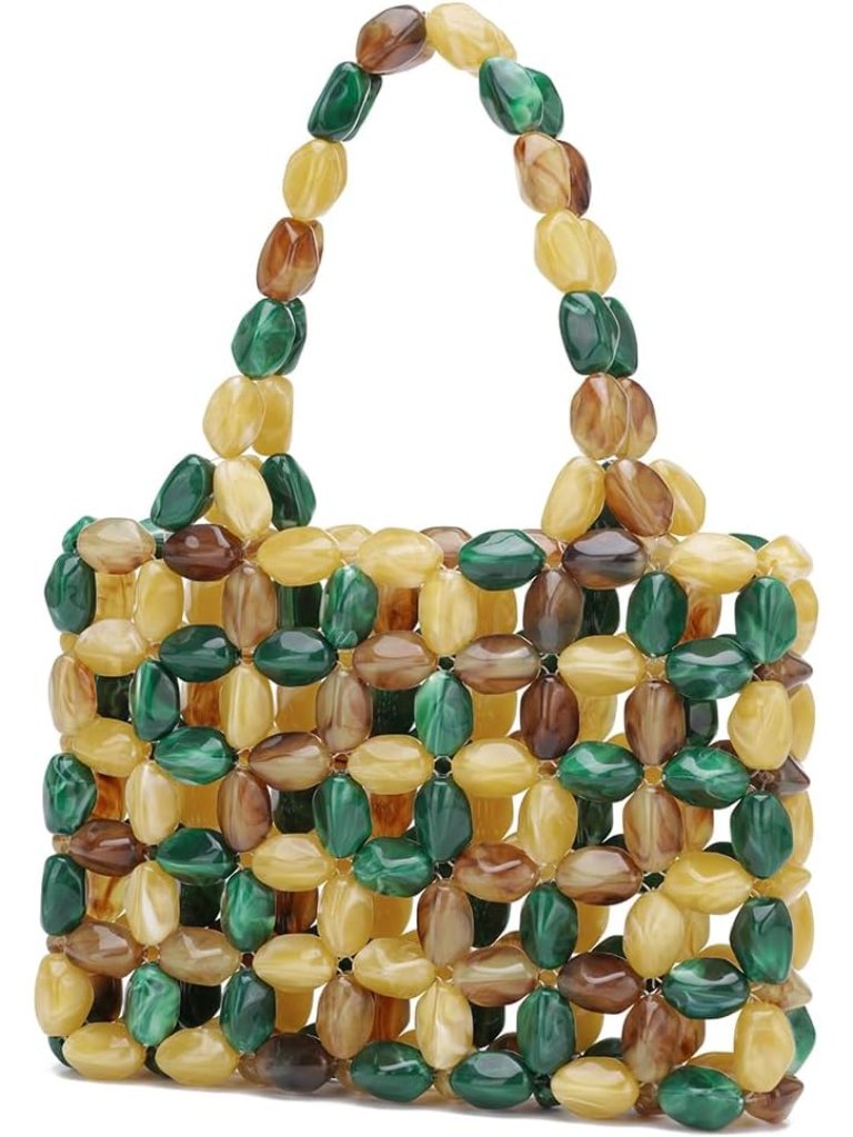 Boho Beaded Tote Bag For Women, Colorful Acrylic Bead Purse, Designer Handmade W
